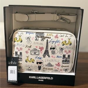 NWT Karl Lagerfeld Paris White/multi Double Zip Crossbody